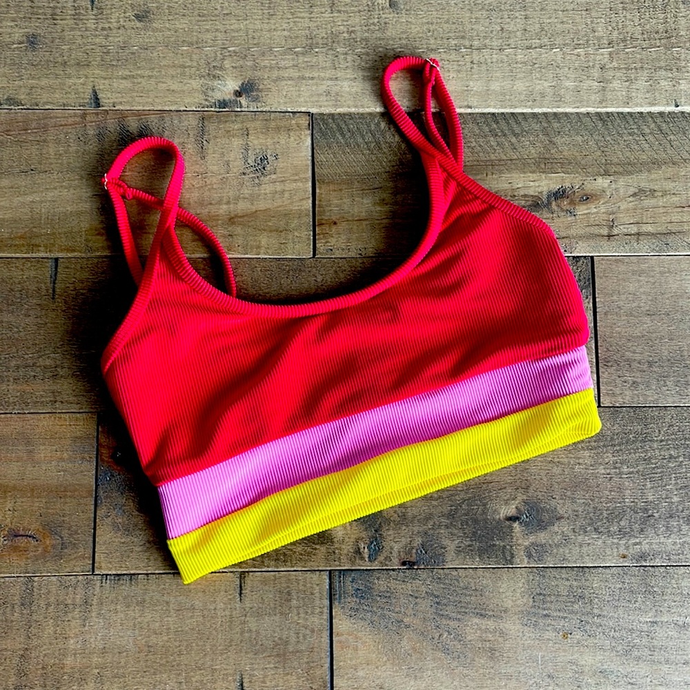 Free People / Beach Riot Eva Bikini Top | Medium | Red, Pink, Yellow